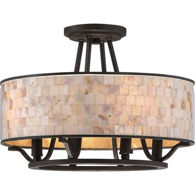 Palladian Bronze Glass Drum Semi-Flush Mount Light