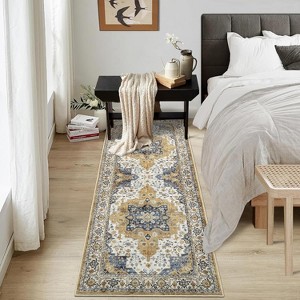 Washable Vintage Medallion Throw Rug, Low Pile Non-Slip Non-Shedding Soft Carpet for Living Room Dining Room Home Office - 1 of 4