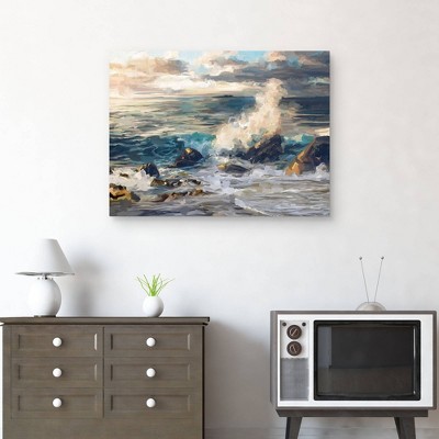 Golden Azure Coastal Landscape Canvas Wall Art