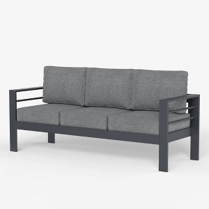 LayinSun Aluminum Patio Couch Sofa, All-Weather Metal Modern 3 Seater Outdoor Sofa with 5" Thick Cushion - 1 of 4