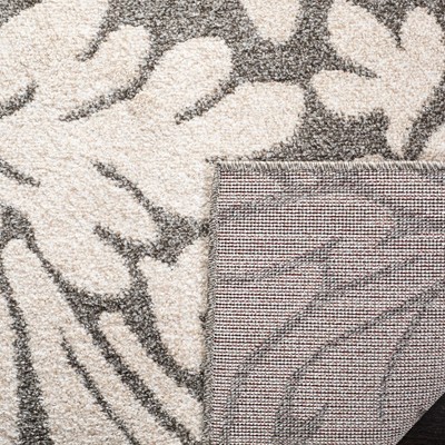 Dark Grey and Beige Floral Synthetic Area Rug