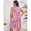 Coolmee Women's Plus Size Casual Dresses Crew Neck Short Sleeve Pleated Hem Dresses Multicolor Printed Summer Flowy A Line Midi Dresses 4XL Purple - 3 of 4