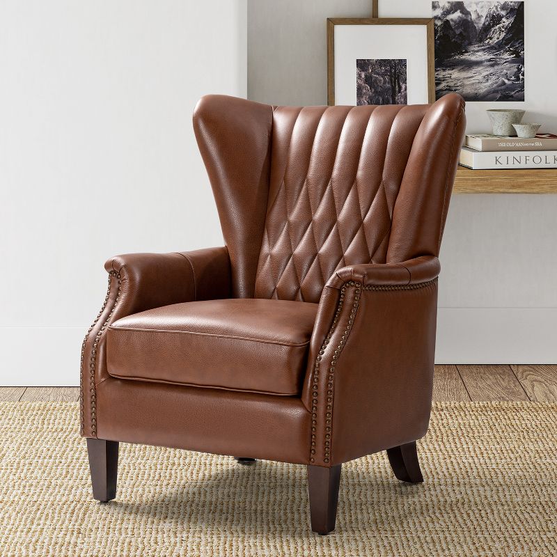 Valerius Genuine Leather Armchair with Nailhead Trims and Solid Wood Legs | HULALA HOME, 3 of 12