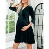 Coolmee Womens Velvet Maternity Midi Dresses 3/4 Long Sleeve V-Neck Baby Shower Pregnant Dress - 3 of 4