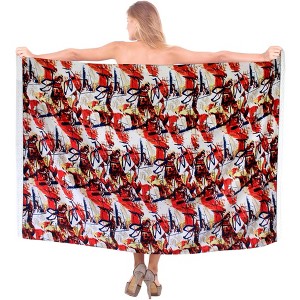 LA LEELA Women's Beachwear Summer Beach Wrap Bikini Wraps Sarong Swimwear Swim Cover Up Skirt Swimsuit Pareo Coverups for Women One Size Red,Abstract - 1 of 4