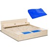 VYNXARIA Kids Wooden Sandbox w/ Two Plastic Boxes Foldable Bench Seat Waterproof Cover Bottom Liner Storage Space - 4 of 4