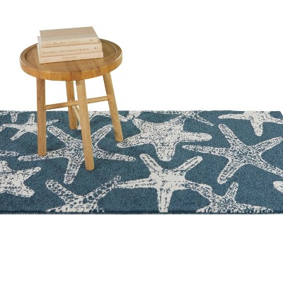 Leyton Blue and White Starfish Coastal Runner Rug