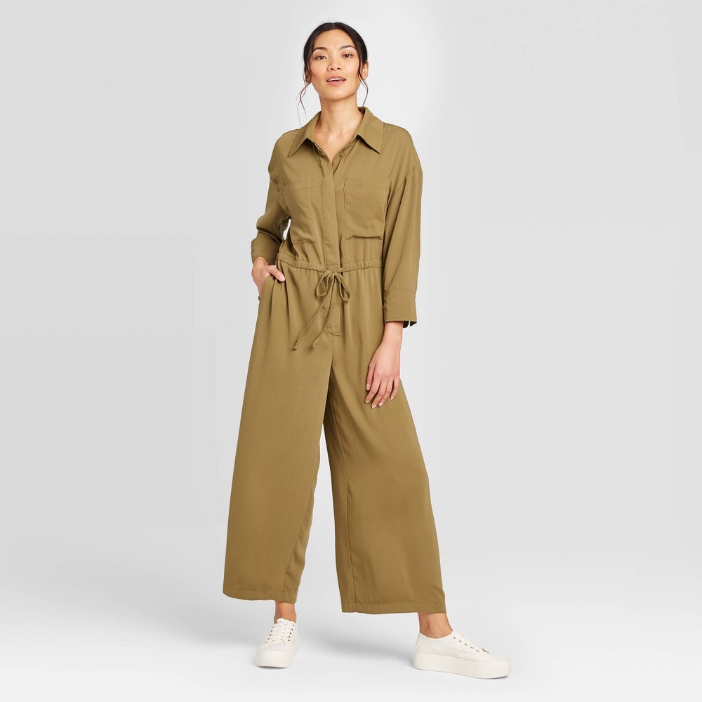 Women's Long Sleeve Collared Wide Leg Jumpsuit - Prologue Olive L, Women's, Size: Large, Green was $39.99 now $27.99 (30.0% off)