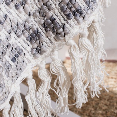 Gray and White Knitted Cotton Reversible Throw Blanket