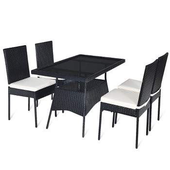 Tangkula 5PCS Patio Wicker Dining Set Outdoor Rattan Furniture Set w/ Cushion