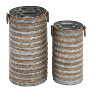 Set of 2 Industrial Galvanized Iron Planters - Olivia & May: Freestanding Metal Garden Containers, No Drainage Holes - 1 of 4