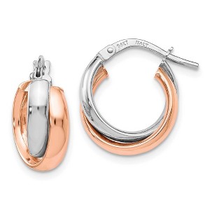 Black Bow Jewelry 7.5x13mm (1/2 Inch) 14k White Gold & 14k Rose Gold Plated Double Hoops - 1 of 4