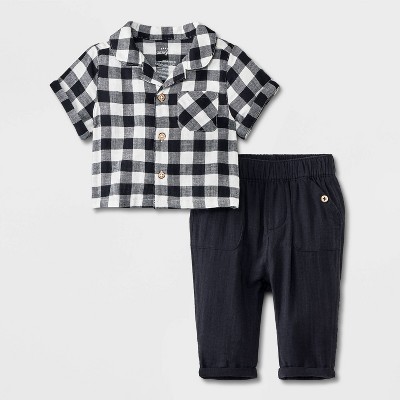 Image of Baby Boys' Gauze Top & Bottom Set - Cat & Jack™ Black/White 6-9M