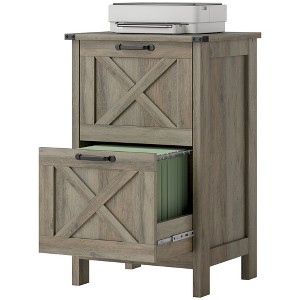 Vertical File Cabinet with 2 Drawers, Rustic Farmhouse Office Storage Cabinet for A4, Letter Size, Distressed Light Gray - 1 of 4