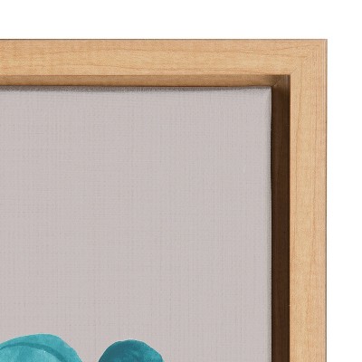 Minimalist Blue and Gray Houseplant Canvas Print with Natural Frame