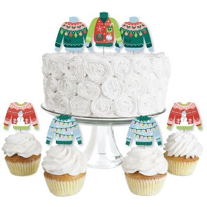Big Dot of Happiness Colorful Christmas Sweaters - Dessert Cupcake Toppers - Ugly Sweater Holiday Party Clear Treat Picks - Set of 24 - 1 of 4
