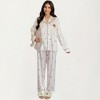 Anna-Kaci Lounge Women's Satin Pajama Set with Striped Print Contrast Trim and Long Sleeve Button-Up Top - 3 of 4