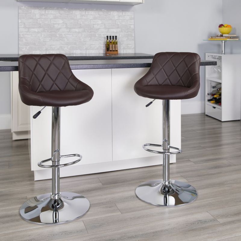 Emma and Oliver 2 Pack Contemporary Vinyl Bucket Seat Adjustable Height Barstool with Diamond Pattern Back and Chrome Base, 2 of 12