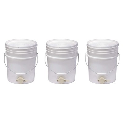 Little Giant BKT5 Plastic Honey Extractor Bucket with Honey Gate Tool for Beekeeping Harvesting, 5 Gallon (3 Pack)