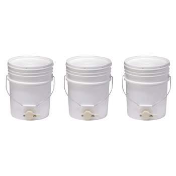 Little Giant 5 Gallon BKT5 Plastic Honey Extractor Bucket with Tight Fitting Lid and Honey Gate Tool for Beekeeping Harvesting, White (3 Pack)