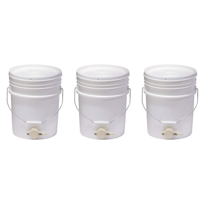 Little Giant 5 Gallon BKT5 Plastic Honey Extractor Bucket with Tight Fitting Lid and Honey Gate Tool for Beekeeping Harvesting, White (3 Pack), 1 of 5