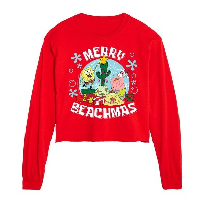 SpongeBob SquarePants Merry Beachmas Cropped Long Sleeve T-Shirt - Red - 2 X-Large