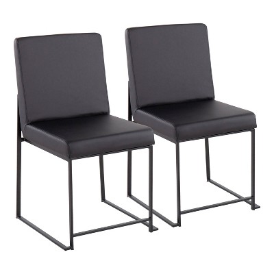 Set of 2 High Back Fuji Dining Chairs Leather/Steel Black - LumiSource