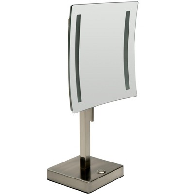 ALFI ABM8FLED-BN Brushed Nickel Tabletop Square 8Inch 5x Magnifying Cosmetic Mirror with Light