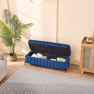 GDFStudio Mandy 49.21" Velvet Upholstered Tufted Storage Ottoman with Metal Legs - 1 of 4