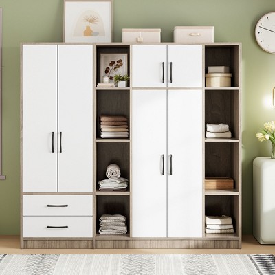 6-Door Wardrobe with shelves and drawers,  Gray