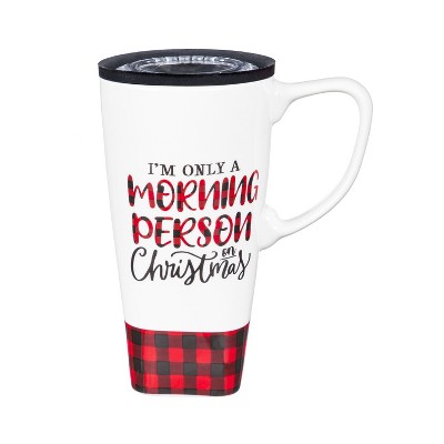 Evergreen Ceramic FLOMO 360 Travel Cup, 17 oz., I'm only a morning person on Christmas