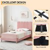 Modern Twin Platform Bed Frame for Small Spaces, Velvet Upholstered Twin Bed with Headboard, No Box Spring Needed, Easy Assembly, Pink - 3 of 4