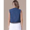 INSPIRE CHIC Women's Cropped Denim Cardigan Sleeveless Decor Pearl Jean Jacket - 4 of 4