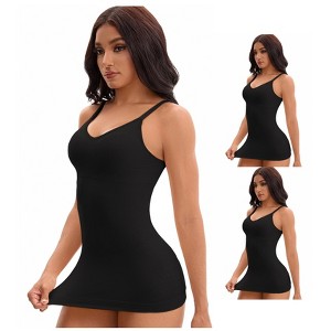 INSPIRE CHIC Women's 3 Packs U-Neck Shaping Full Slips Adjustable Spaghetti Strap Cami with Built-in Bra - 1 of 4