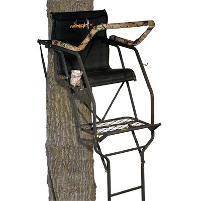 Muddy The Stronghold 1.5 Deer Hunting Ladderstand, 21 Foot 1 Person Climbing Tree Stand with Lumbar Seat and Expanded D-Force Metal Platform
