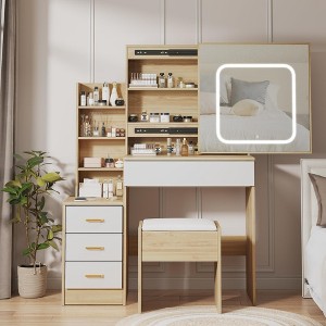 Vanity Desk with Mirror and LED Lights, Makeup Vanity Desk with Sliding Lighted Mirror, Dressing Table with 4 Drawer - 1 of 4