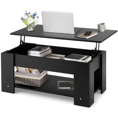 Costway Lift Top Coffee Table Modern Accent Table w/Hidden Storage Compartment & Shelf Black