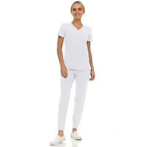 Saint Scrubs Womens 9-Pocket Medical Uniform Set- V-Neck Stretch Top with Seven Pocket Jogger Scrub Pant - 1 of 4