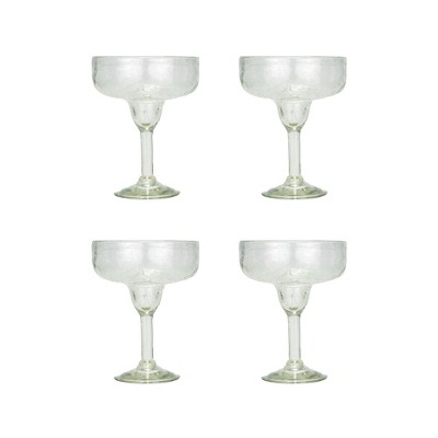 Amici Home Clear Crackle Authentic Mexican Handmade Margarita Glasses, 15oz, Set of 4