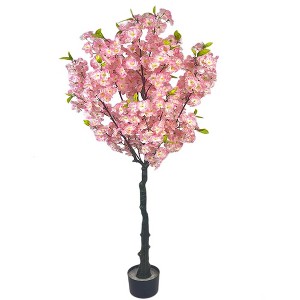 Artificial Cherry Blossom Tree, Modern Outdoor Topiary Tree, Tall Faux Greenery Tree, Lifelike Trunk for Indoor Home Decor, for Home, Office - 1 of 4