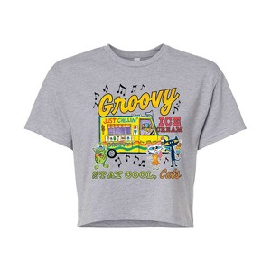 Women's - Pete the Cat - Groovy Ice Cream Truck Juniors Cropped Graphic T-Shirt Cropped Graphic T-Shirt - 1 of 4