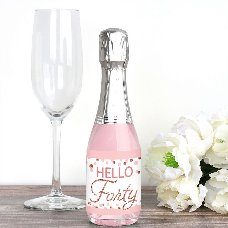 Big Dot of Happiness 40th Pink Rose Gold Birthday Mini Wine & Champagne Bottle Label Stickers Happy Birthday Party Favor Gift for Women and Men 16 Ct, 2 of 8