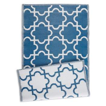 DII Design Imports Indoor Outdoor 3 x 6 Foot Reversible Lattice Woven Rectangular Runner Rug for Decks, Patios, Living Rooms, and Kitchens, Blue