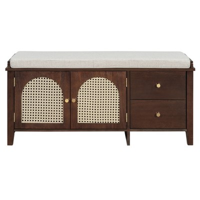 Bella Depot 42‘’W Shoe Storage Bench  with 2 Drawers and 2 Rattan Door