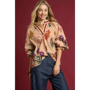 I am a Fashion junky Umgee Floral Print Flounce Sleeve Blouse - 1 of 4