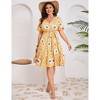 BLUEMING Plus Size Womens Dresses V Neck Floral Flutter Sleeve Midi Surplice Dress Waist Belted Floral Tie Waist Dress Bell Sleeve Dress Flowy Dress - 4 of 4
