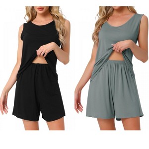 INSPIRE CHIC Women's 2 Pcs Cotton Soft Sleeveless Cami & Shorts Pajama Set - 1 of 4