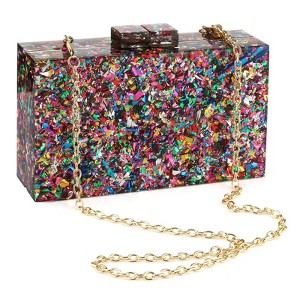 Acrylic Purses and Handbags for Women Multicolor Perspex Geometric Patterns Box Clutch Elegant Banquet Evening Crossbody Handbag (Multi-colored) - 1 of 4