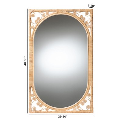 Isley Natural Brown Rattan Rectangular Bohemian Wall Mirror