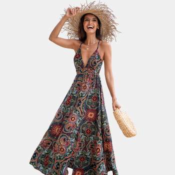 Women's Floral Ornate Print Plunge Maxi Dress - Cupshe